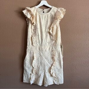 Happy Nature Floral Eyelet Ruffle Open Back Romper with Pockets Size 6 NWT